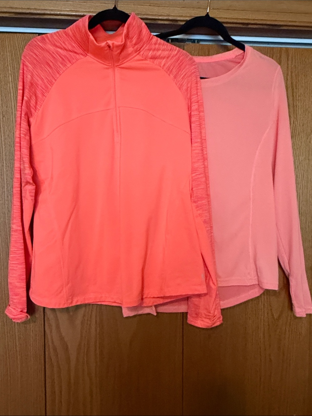 Coral Pink Long Sleeve Quarter Zip with Long sleeve top - Set of 2